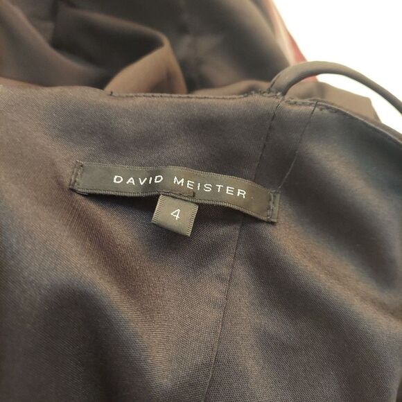 David Meister Black Satin Mini Dress Ruched Sz 4 - Picture 4 of 9